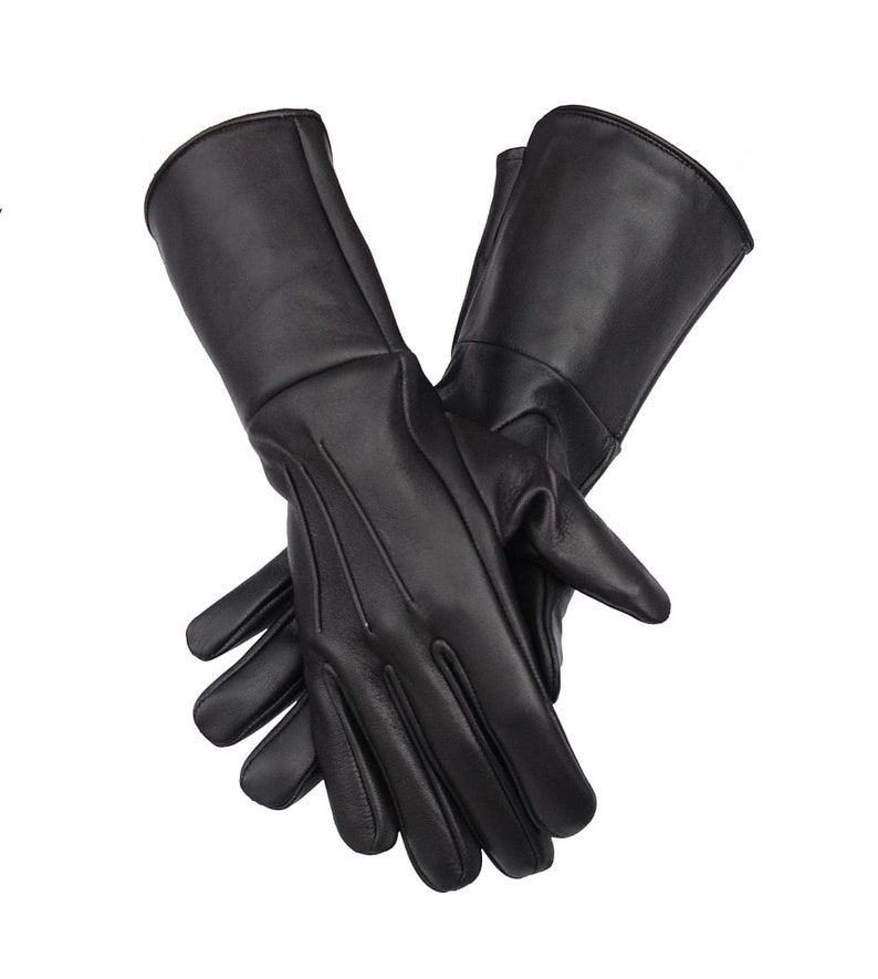 Men's Handmade Genuine Leather Medieval Renaissance Gauntlet Cosplay Gloves long arm cuff Black