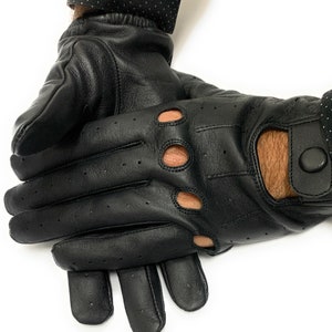 Men's Genuine Leather Handmade Driving Gloves with Knuckle Holes Black