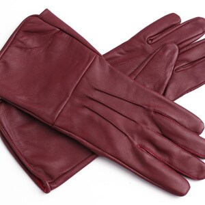 Men's Handmade Genuine Leather Medieval Renaissance Gauntlet Cosplay Gloves long arm cuff Maroon
