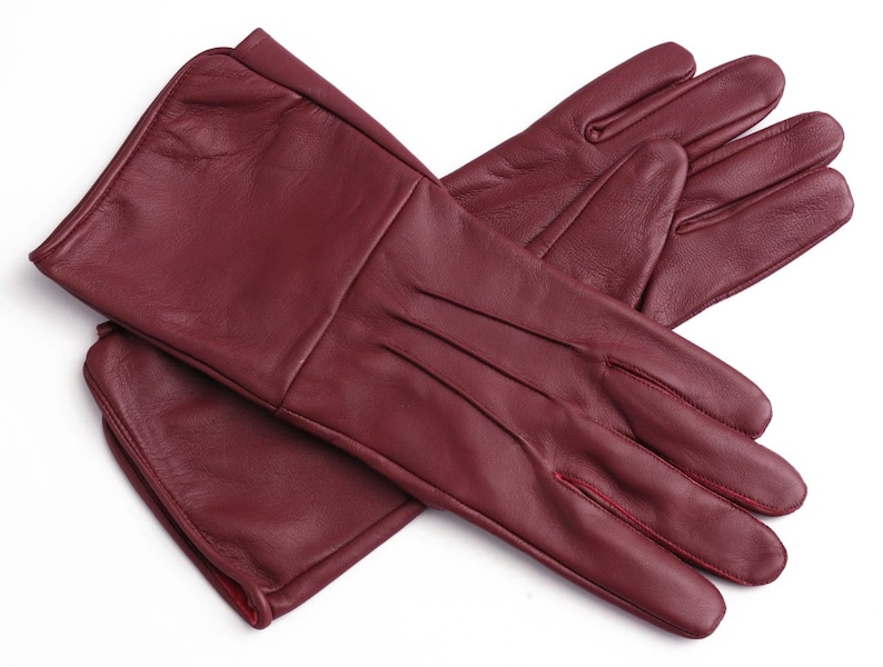 Men's Handmade Genuine Leather Medieval Renaissance Gauntlet Cosplay Gloves long arm cuff Maroon