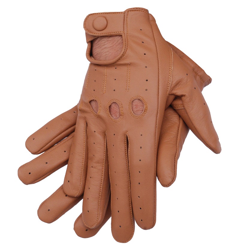 Men's Genuine Leather Handmade Driving Gloves with Knuckle Holes image 5