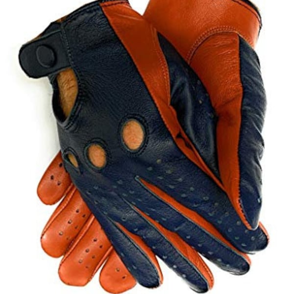Men's Genuine Leather Handmade Driving Gloves with Knuckle Holes