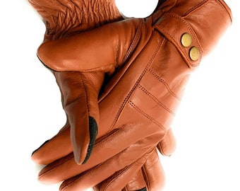 Men's Genuine Sheep Leather Handmade Winter Dress, Driving, Riding, Texting Gloves with Fleece