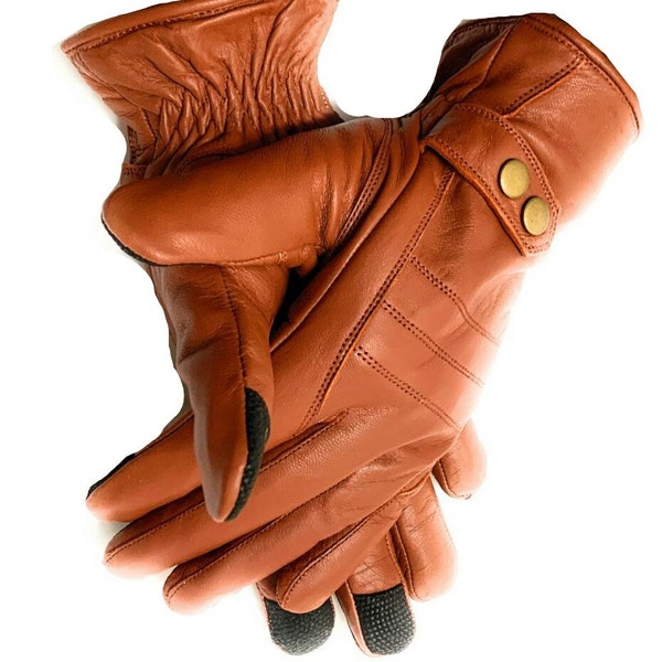 Men's Genuine Sheep Leather Handmade Winter Dress, Driving, Riding, Texting Gloves with Fleece