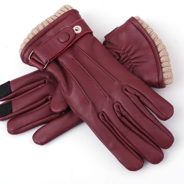 Women's Handmade Genuine Sheep Leather Winter Warm Dress, Driving, Riding, Texting Gloves.