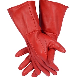 Gants de cosplay pour hommes faits à la main en cuir véritable, manchette longue, manchette médiévale Red