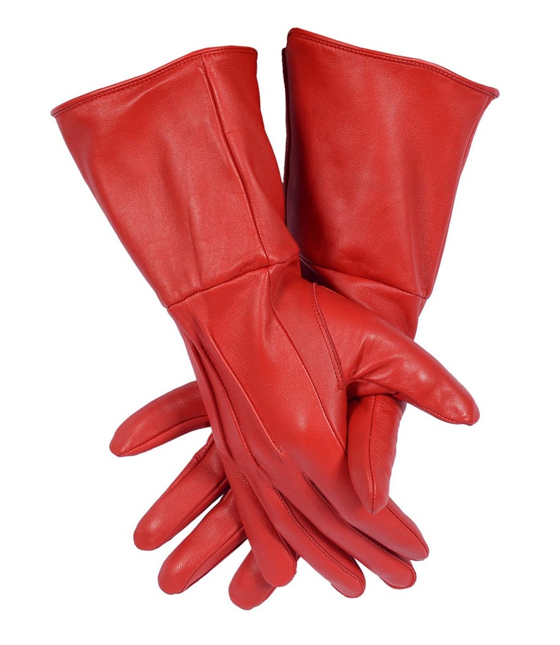 Men's Handmade Genuine Leather Medieval Renaissance Gauntlet Cosplay Gloves long arm cuff Red