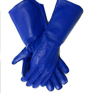 Men's Handmade Genuine Leather Medieval Renaissance Gauntlet Cosplay Gloves long arm cuff Royal Blue