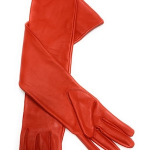 Women's Genuine Sheep Leather Handmade Long Opera Evening Party Dress Gloves (50-52 cm).