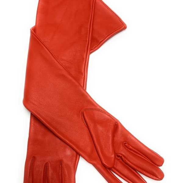 Women's Genuine Sheep Leather Handmade Long Opera Evening Party Dress Gloves (50-52 cm).