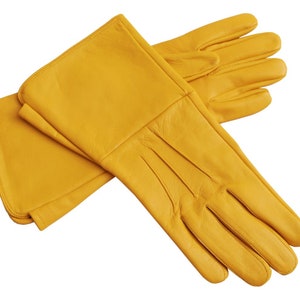 Men's Handmade Genuine Leather Medieval Renaissance Gauntlet Cosplay Gloves long arm cuff Yellow