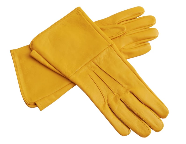 Men's Handmade Genuine Leather Medieval Renaissance Gauntlet Cosplay Gloves long arm cuff Yellow