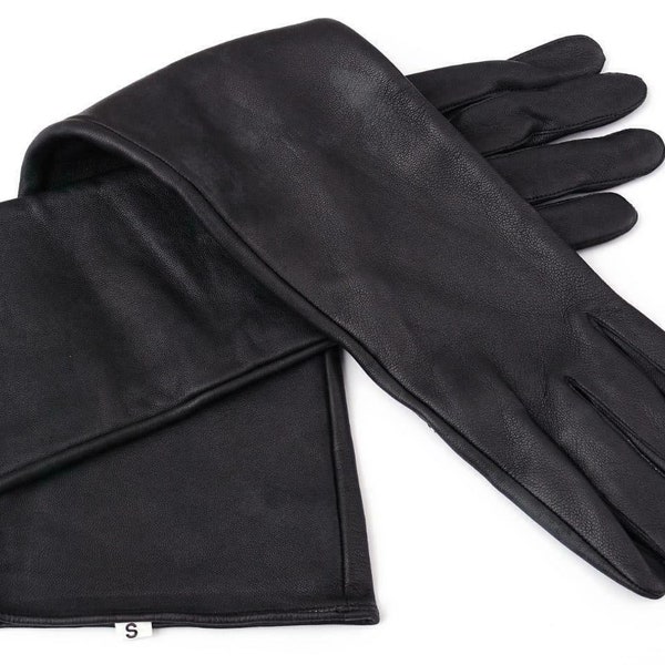 Gants longs en cuir de mouton véritable pour femme, fabriqués à la main, pour robe de soirée d'opéra (40-42 cm).