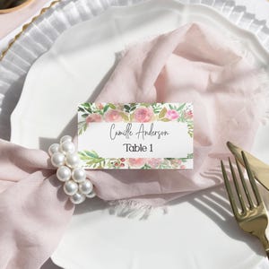 Bridal Shower Place Card Template | Bridal Shower| Editable Place Card Template| Floral Pink Place Card | Name Card | Editable Template