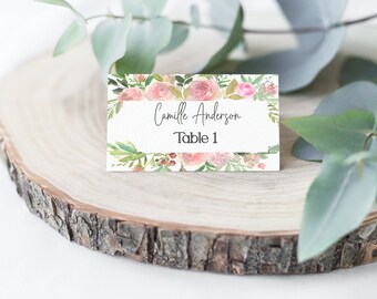 Wedding Place Card Template | Wedding| Editable Place Card Template| Floral Pink Place Card | Name Card | Editable Template