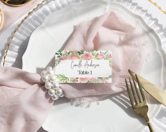 Baby Shower Place Card Template | Baby Shower| Editable Place Card Template| Floral Pink Place Card | Name Card | Editable Template