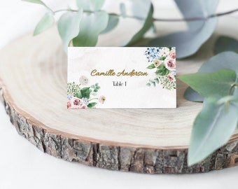 Bridal Shower Place Card Template Bridal Shower| Spring Bridal Shower Pink, White, Blue | Place Card| Name Card | Editable Templates