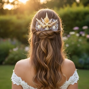 Handgemaakte bruidshaarkam, schelp zeester parelaccessoire