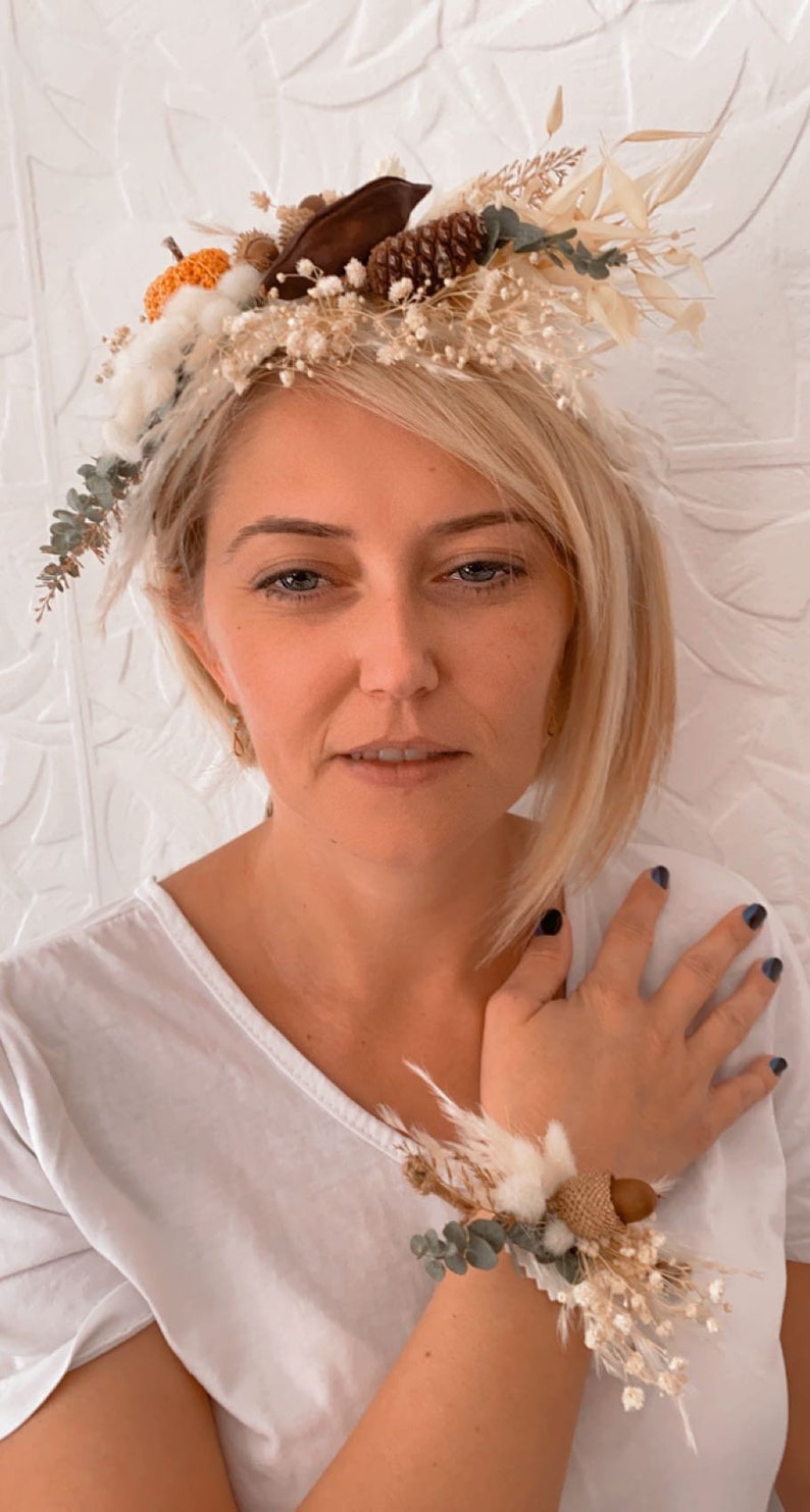 Boho Wedding Hair Accessory Boho Wedding Crown With Pumpkin and Dried