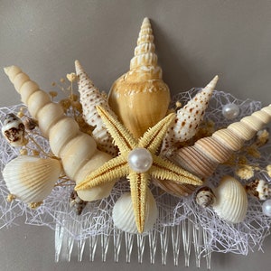 Bruidshaarkam, schelpaccessoire, zeesterpinnen, zeemeerminclips, strandbruiloft haarkam, babyshower, cadeau voor haar,