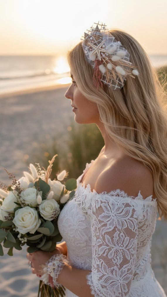 Beach sea shell wedding Crown Seashell Mermaid Crown, Beach Wedding Headpiece, Ocean Bride  main image 4