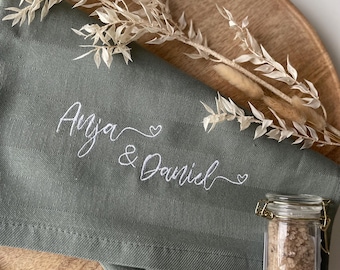 Geschirrtuch bestickt, Küchentuch, Hochzeit , Hochzeitsgeschenk , Geschenkidee zur Hochzeit, Eigenheim, individuell, initialen