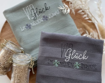 Geschirrtuch bestickt, Küchentuch, Einzug, Umzug, Geschenkidee Eigenheim