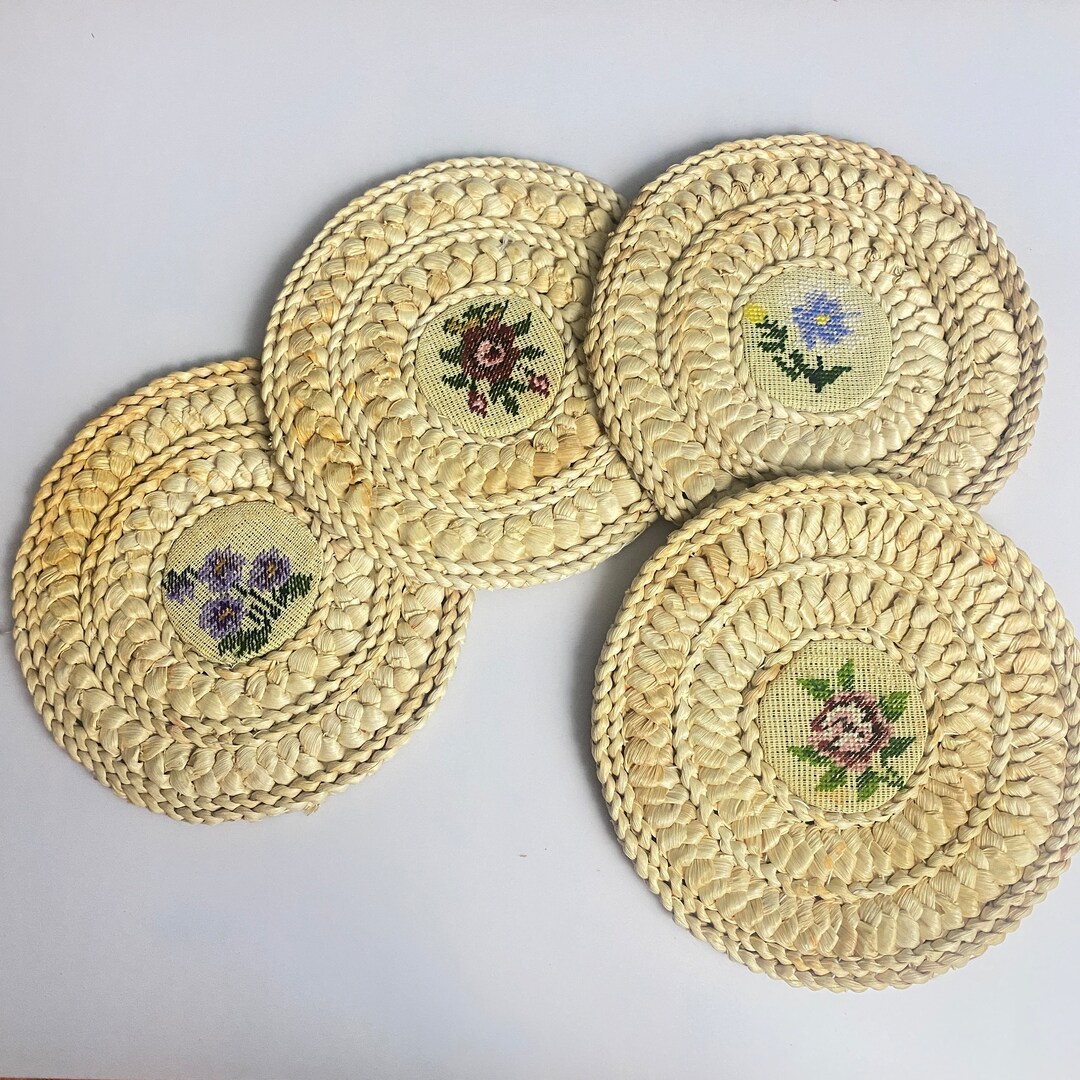 Set of 4 Wicker or Rattan Trivets Vintage - Etsy