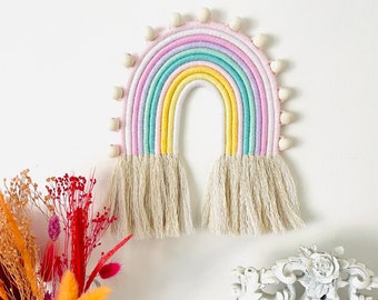 Rainbow macrame wall hanging, boho rainbow home decor, rainbow wall art, wall rainbow for kids, nursery decor, danish pastel