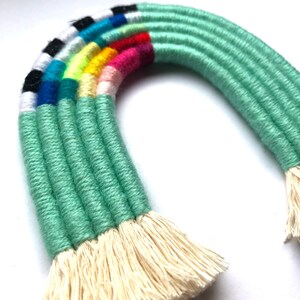 COLOUR SPLASH boho rainbow macrame wall hanging, handcrafted nursery decor, fibre art green, baby shower, Mothers Day gift, tapestry image 3