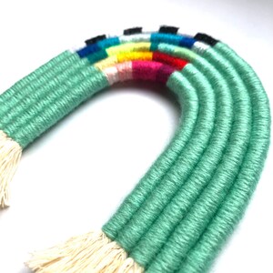 COLOUR SPLASH boho rainbow macrame wall hanging, handcrafted nursery decor, fibre art green, baby shower, Mothers Day gift, tapestry image 6