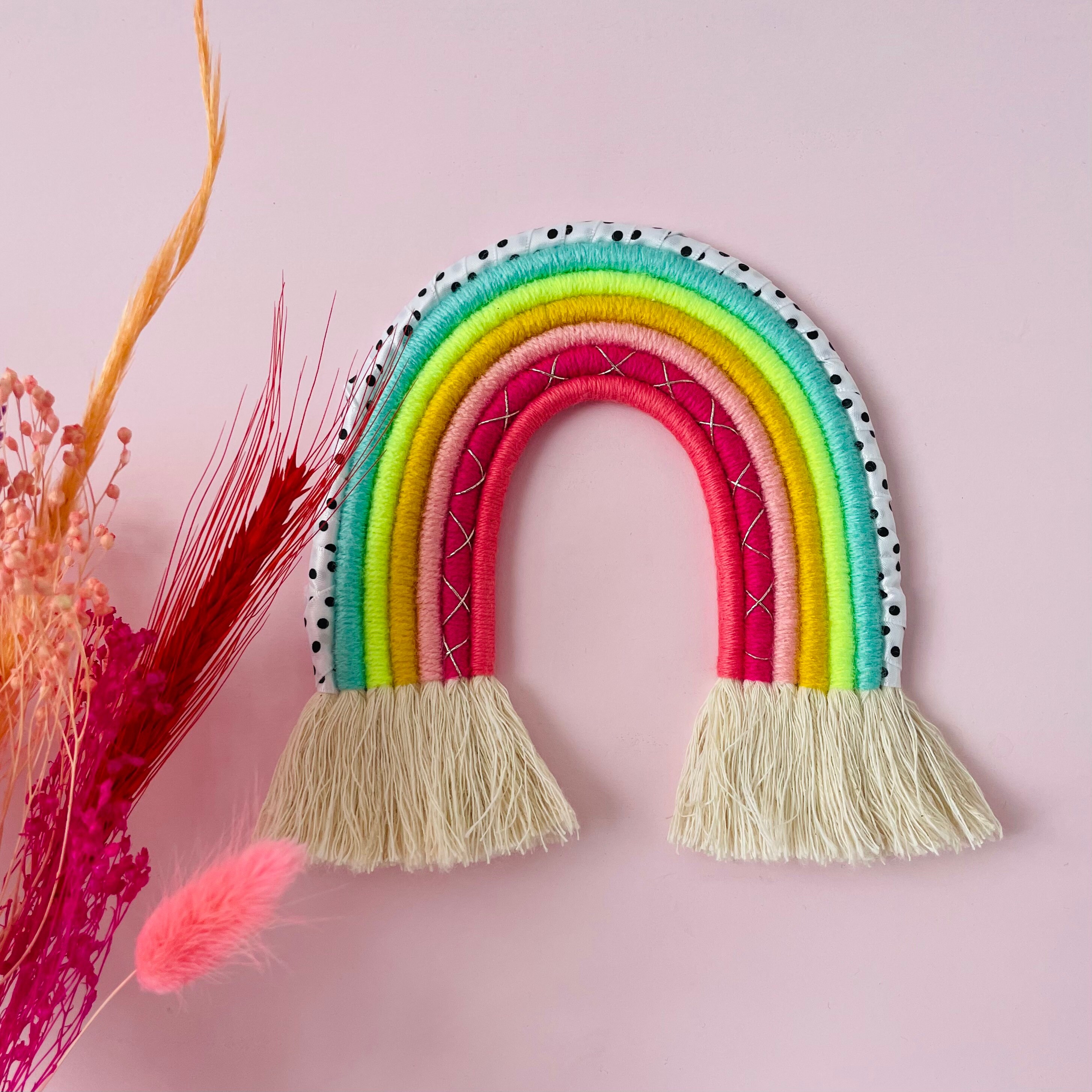 Rainbow Wall Hanging Nursery Decor Yarn Wall Hanging Polka Etsy