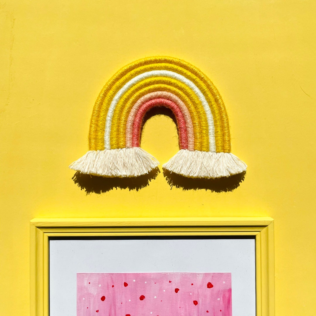 Rainbow Wall Hanging, Nursery Decor, Yarn Wall Hanging, Fibre Wall Art, Boho Kids Room Wall