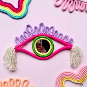 Eye mirror wall decor, funky mirror, squiggle eye mirror, eclectic home decor, aesthetic room decor, aesthetic accent decor, pink mirror