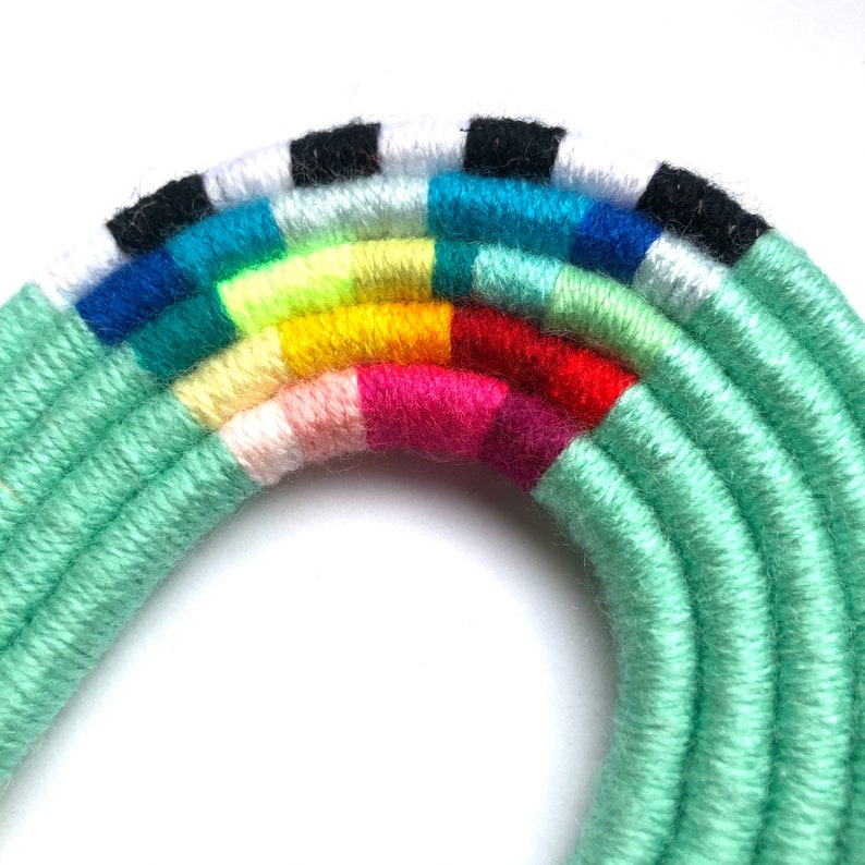 COLOUR SPLASH boho rainbow macrame wall hanging, handcrafted nursery decor, fibre art green, baby shower, Mothers Day gift, tapestry image 4