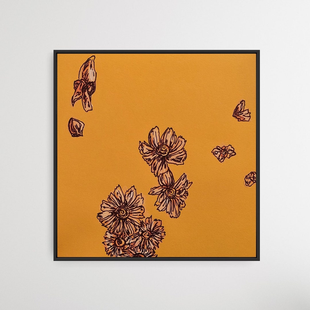 Hand Painted Original Orange Floral Wall Art Flower Painting Etsy