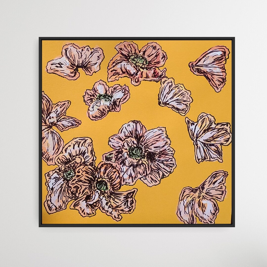 Hand Painted Original Orange Floral Wall Art Flower Painting Etsy