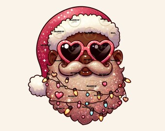 African American Black Santa Claus with Sunglasses Christmas Sublimation Holiday PNG