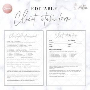 EDITABLE Client Intake Form and Client Self-Assessment for Estheticians