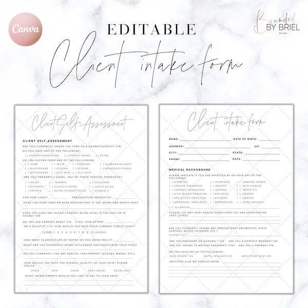 Client Intake Assessment Template Etsy
