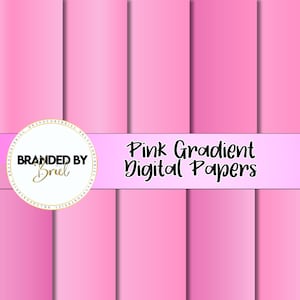 May include: Set of six digital papers featuring pink gradient backgrounds. The papers are perfect for crafting, scrapbooking, and digital design projects. The papers are labeled "Pink Gradient Digital Papers".