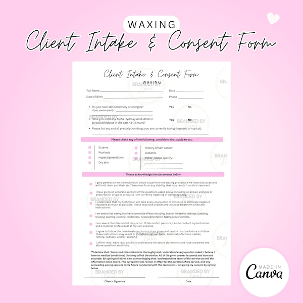 Editable Waxing Client Intake and Consent Form