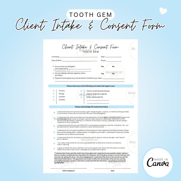 Editable Tooth Gem Consent Form Template