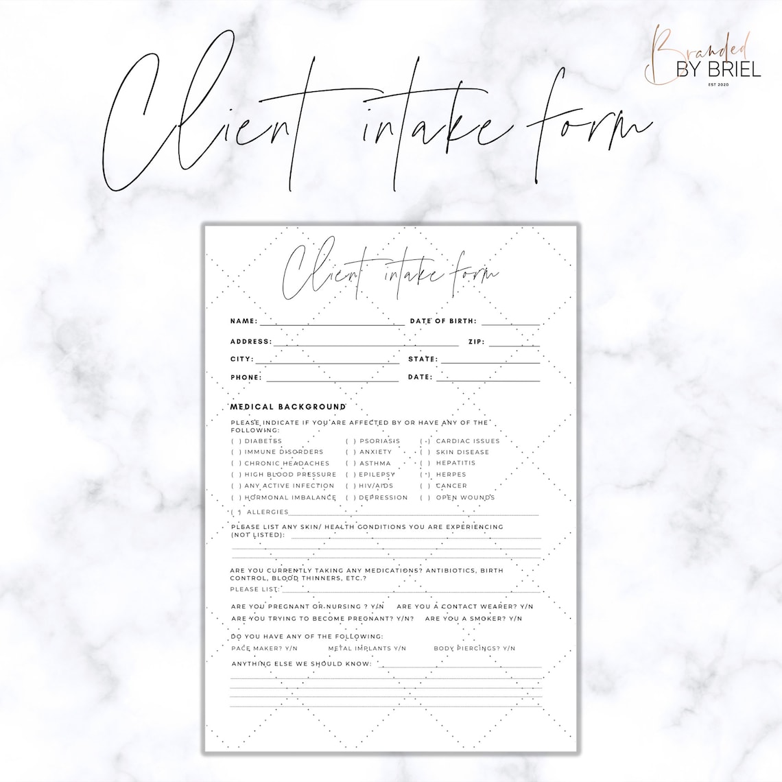 Simple Client Intake Form and Client Self-assessment for Estheticians ...