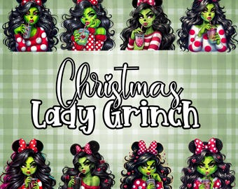 Lady Grinch Christmas Sublimation Holiday PNG