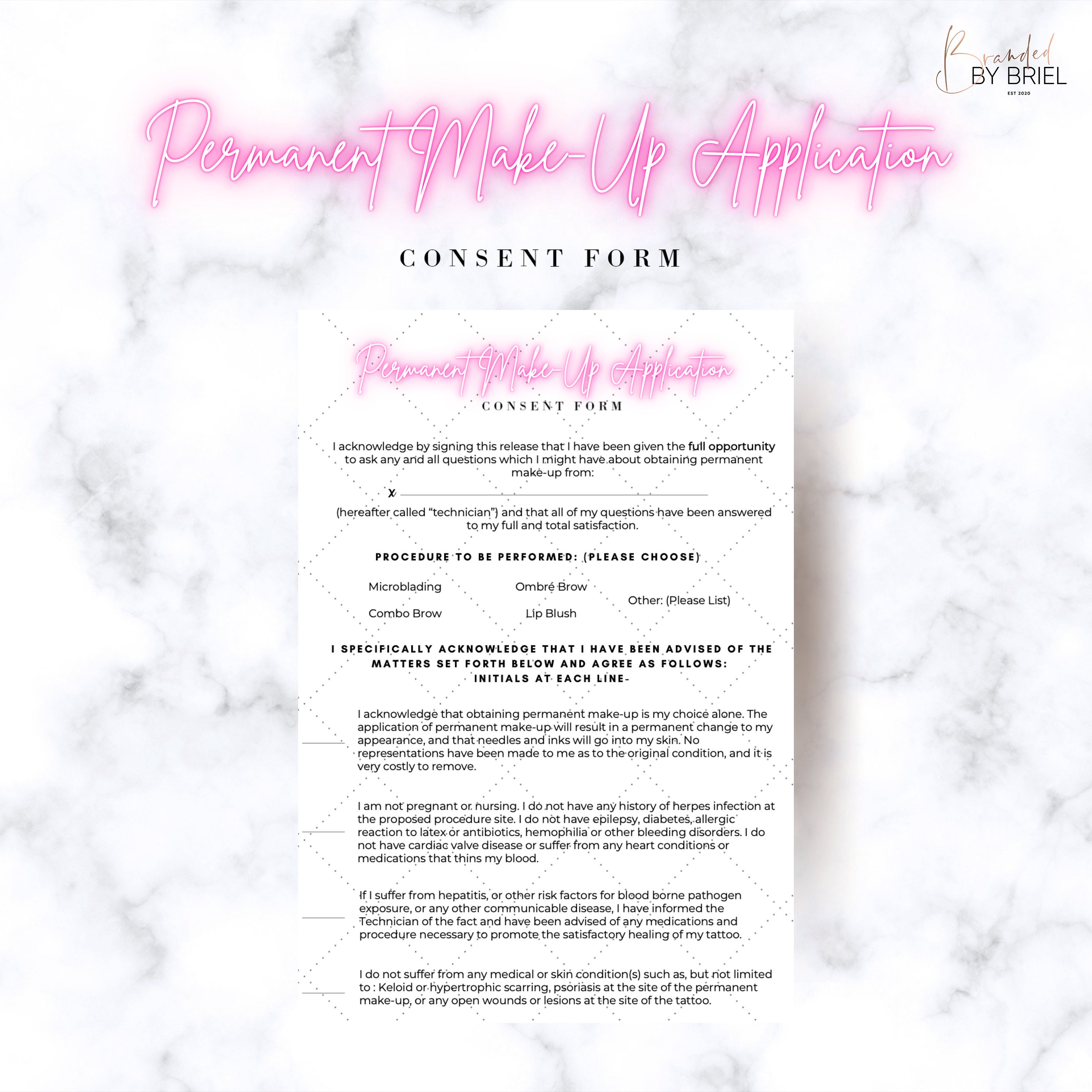 Pink Permanent Makeup Consent Form - Etsy