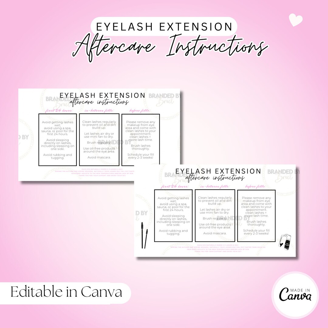Editable Eyelash Extension Aftercare Instructions Etsy