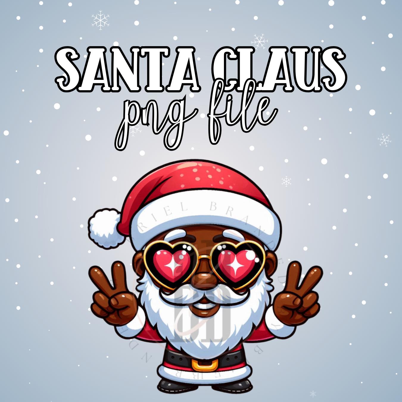 African American Cartoon Black Santa Claus with Sunglasses Christmas Sublimation Holiday PNG