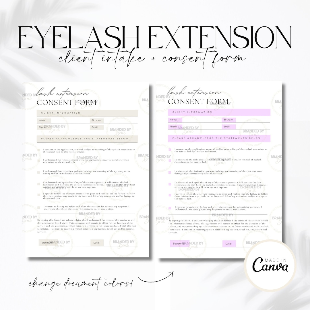 Editable Eyelash Extensions Consent Form Etsy