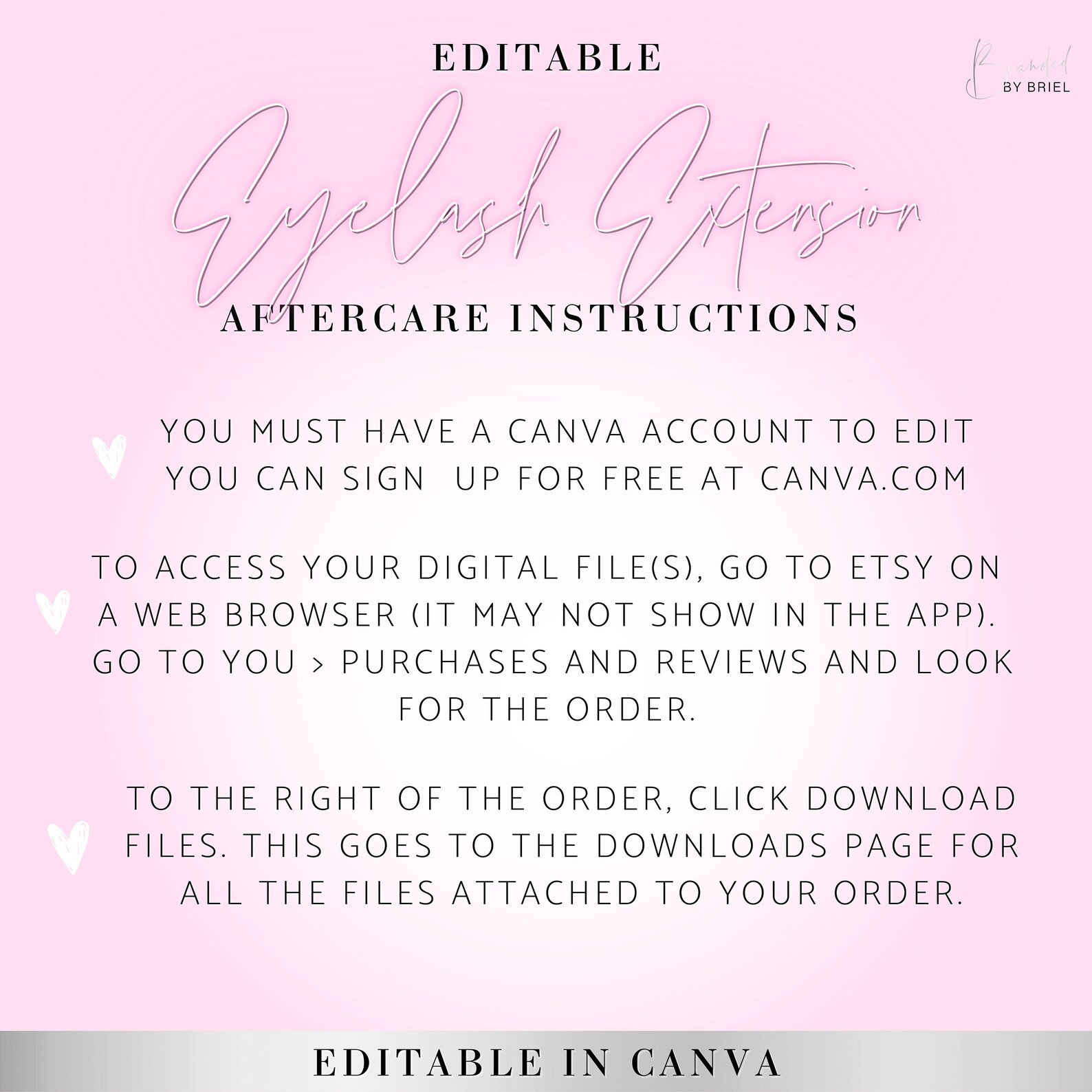 Editable Eyelash Extensions Aftercare Instructions - Etsy